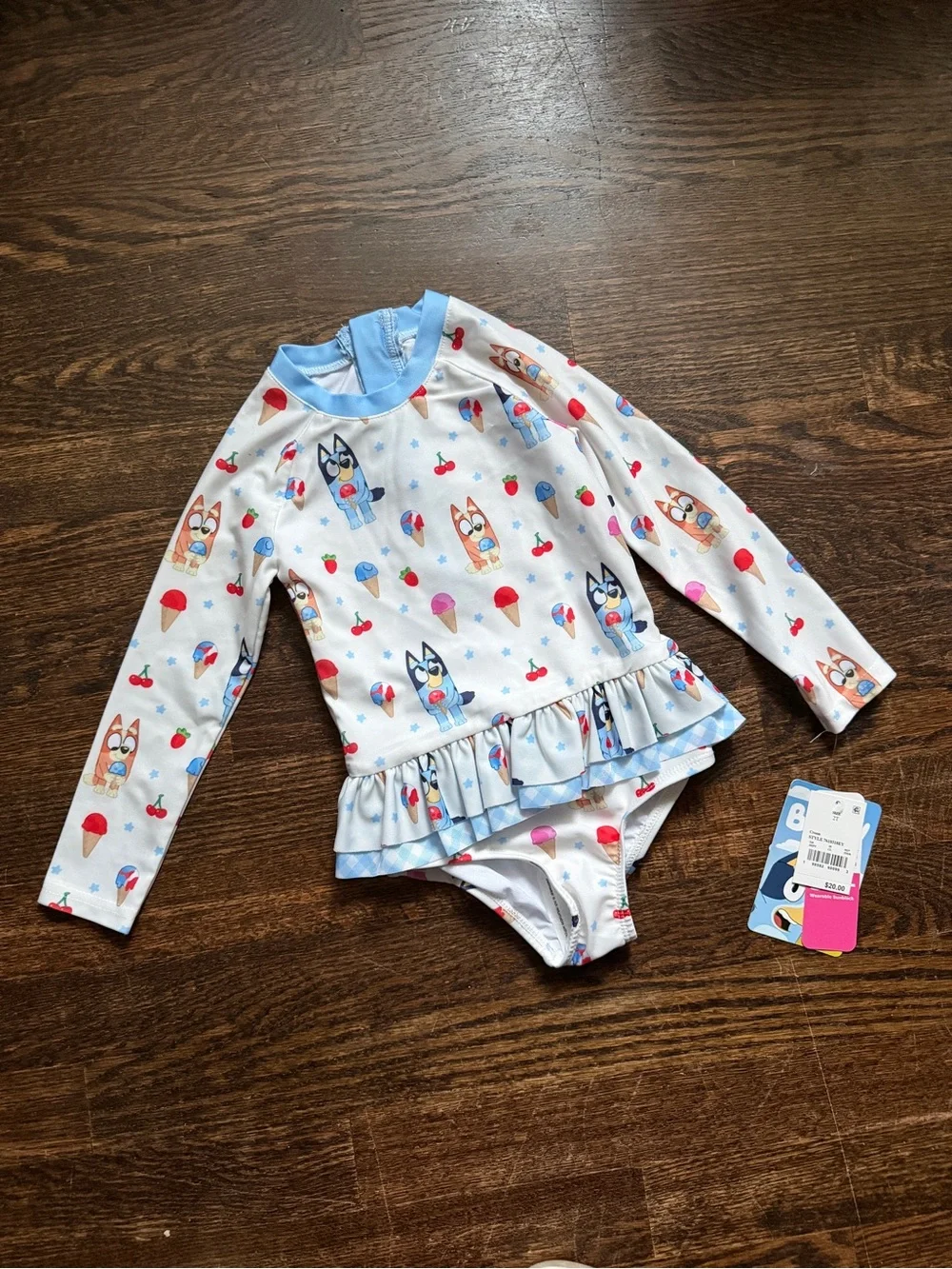 Disney Bluey Toddler Girls' Long-Sleeve Ruffle Rash Guard Swimsuit - 2T